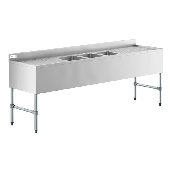 Regency 84" x 21" Three Bowl Underbar Sink with Two 25" Drainboards