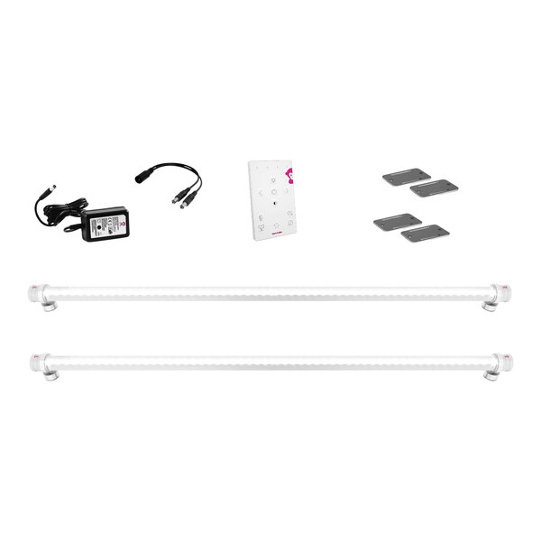 A set of Ape Labs Stick 2.0 white LED light bars with a remote control and charger.