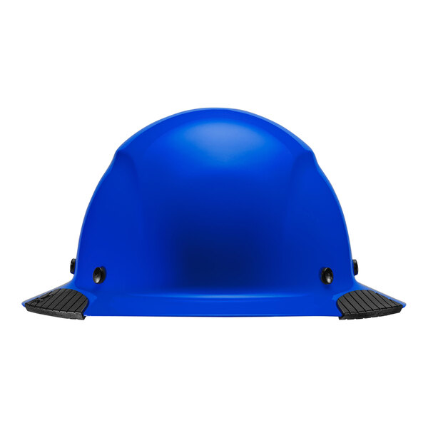 A blue Lift Safety full brim hard hat with a black rim.