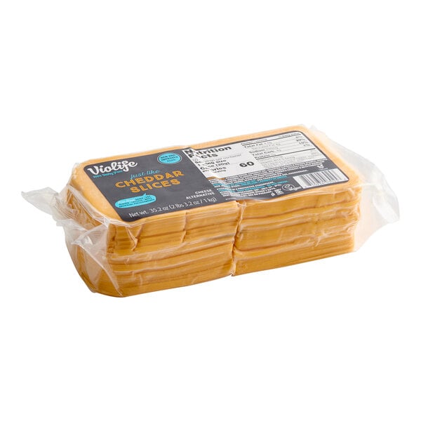 A package of Violife Just Like Cheddar Vegan Cheese Slices.