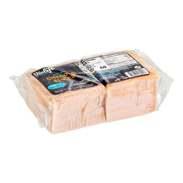 A package of Violife Just Like Cheddar Vegan Cheese Slices weighing 2.2 pounds.
