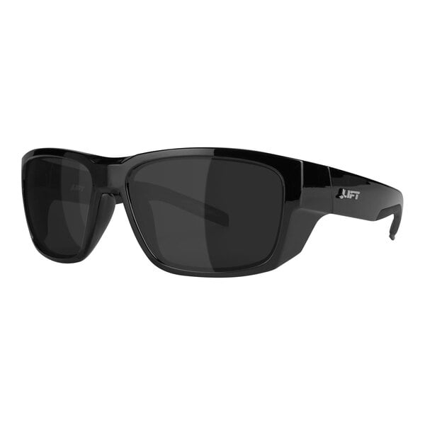 Lift Safety Fusion safety glasses with a black frame and smoke lenses.