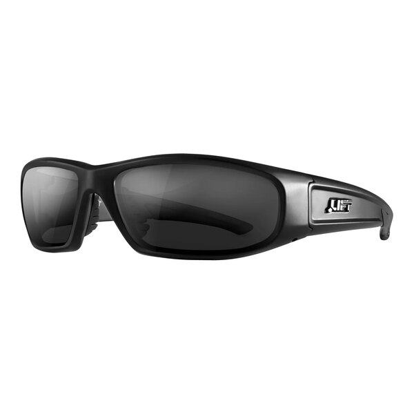 A pair of Lift Safety Switch safety glasses with matte black frames and smoke lenses.