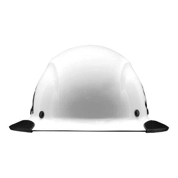 A white hard hat with black camo trim.