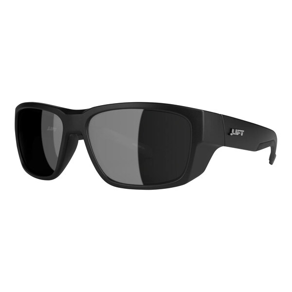 A matte black Lift Safety Fusion safety glasses with mirror lenses.