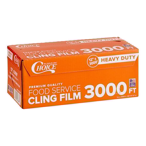 A box of Choice heavy-duty foodservice film with a serrated cutter.