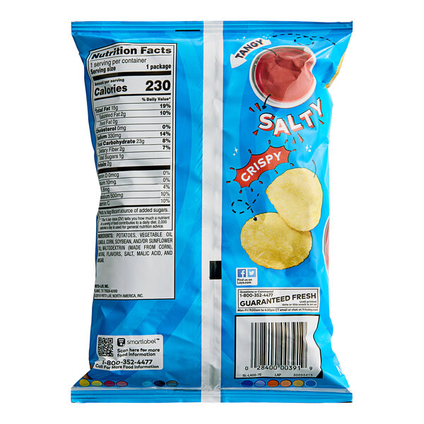 A close up of a blue Lay's Salt & Vinegar potato chip bag.