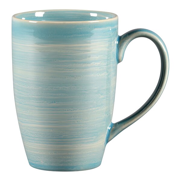 A RAK Porcelain blue and white coffee mug with a handle.