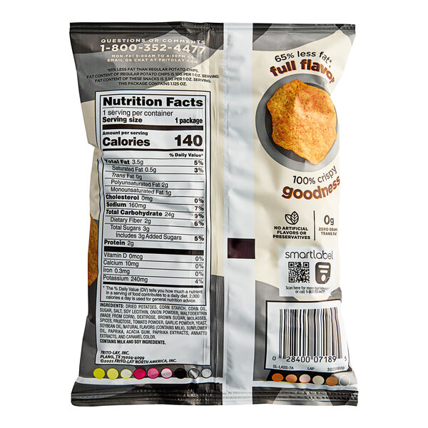 A close up of a Lay's Baked Barbecue Potato Chips bag with label.