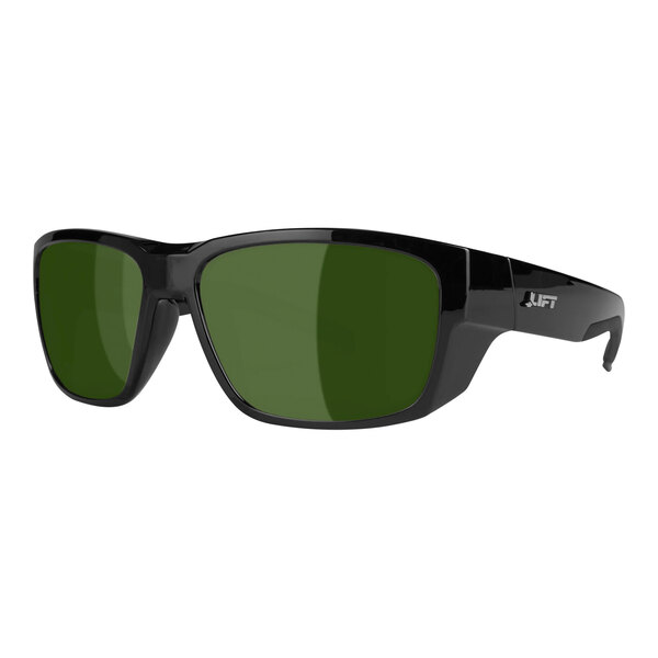 Lift Safety Fusion Safety Glasses with IR3 Welding Lens in black with a close up of a green lens.