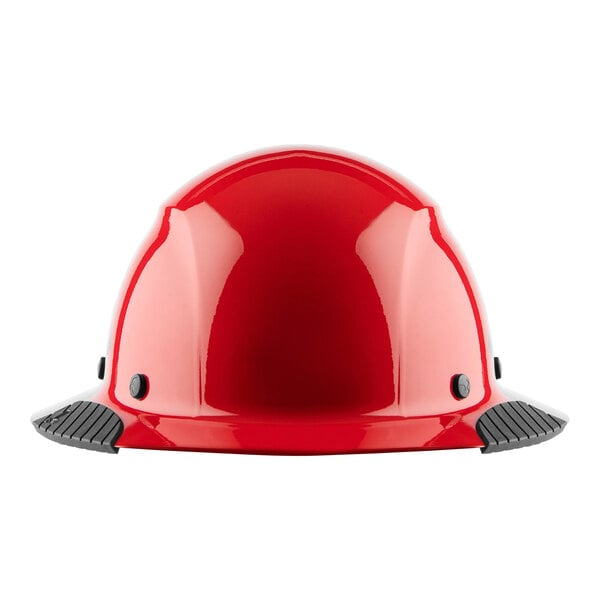 A red Lift Safety Dax hard hat with a black rim.