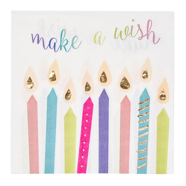 A Sophistiplate paper lunch napkin with birthday candles on it.