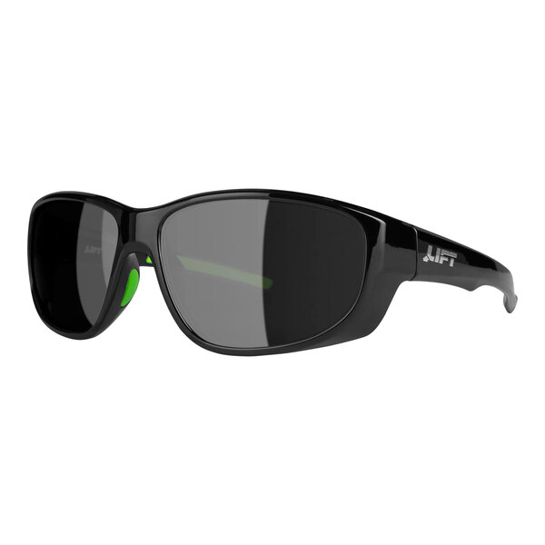 Lift Safety Guardian safety glasses with black frames and green mirror lenses.