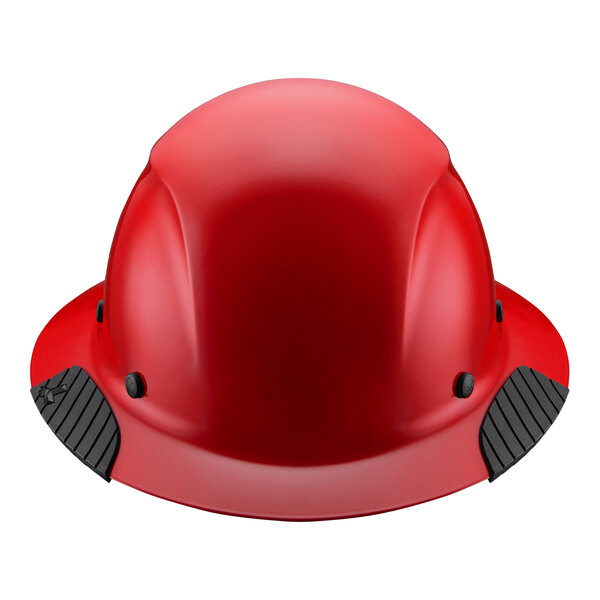 A red Lift Safety Dax hard hat with black trim.