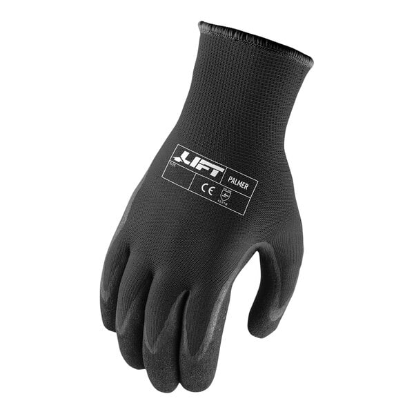 A black Lift Safety warehouse glove with a white logo.