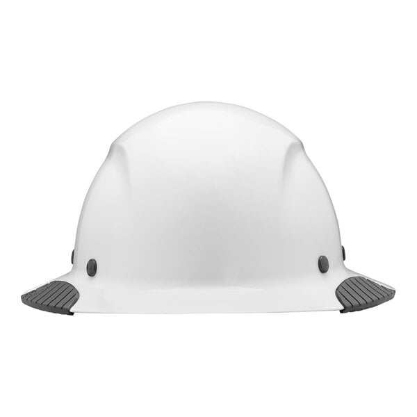 A Lift Safety Dax white hard hat with black trim.