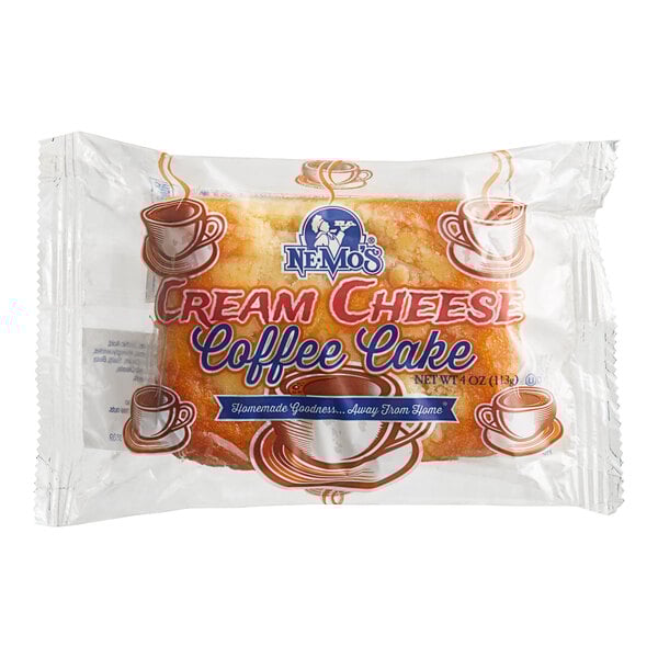 A package of Ne-Mo's Bakery individually wrapped cream cheese coffee cake.