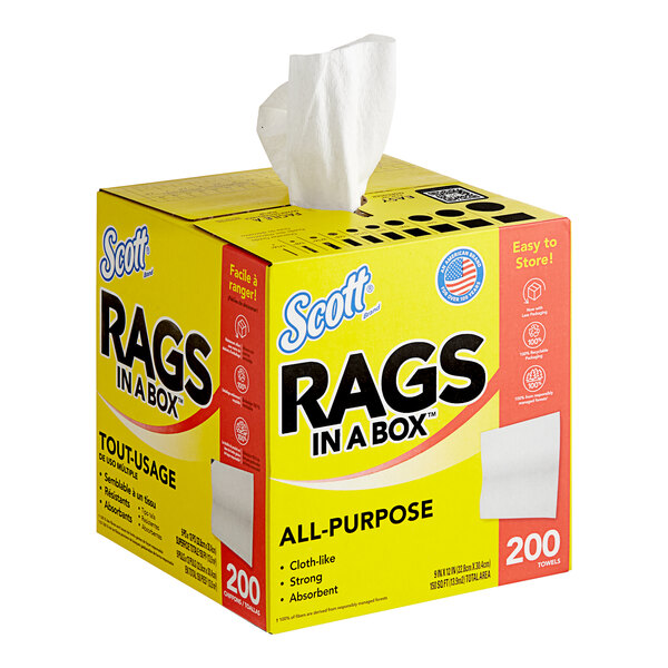 Scott® Rags In A Box™ (75260), White, 200 Rags/Box, 8 Boxes/Case, 1,600 Rags /Case