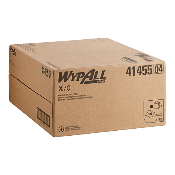 A brown box with black text that reads "WypAll X70 White Wiper 41455"