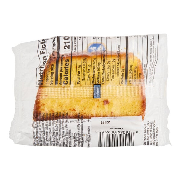 A close up of a Ne-Mo's Bakery bag with a Golden Pound Cake slice inside.