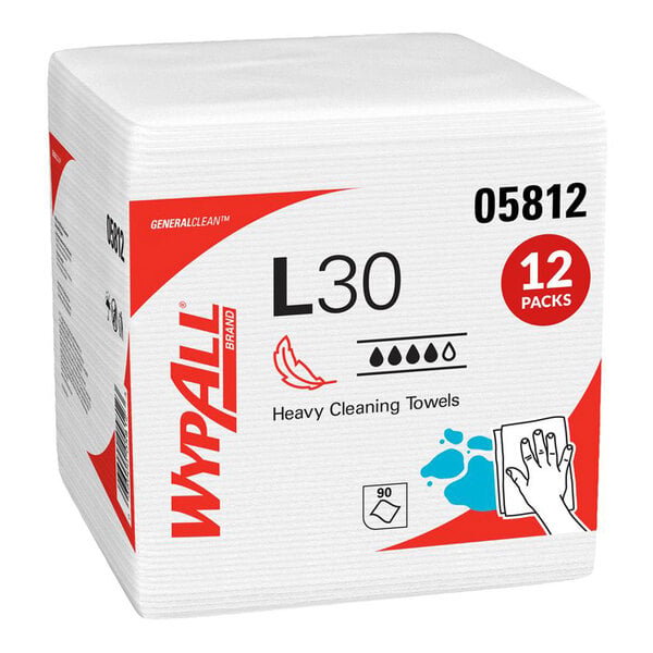 WypAll® L30 12" x 12 1/2" White Wiper 05812 - 1,080/Case