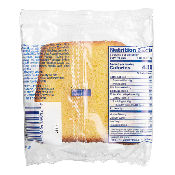 A package of Ne-Mo's Bakery Individually Wrapped Lemon Pound Cake slices.