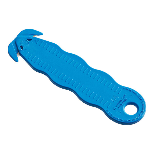 A blue plastic Klever Kutter box cutter with a handle.