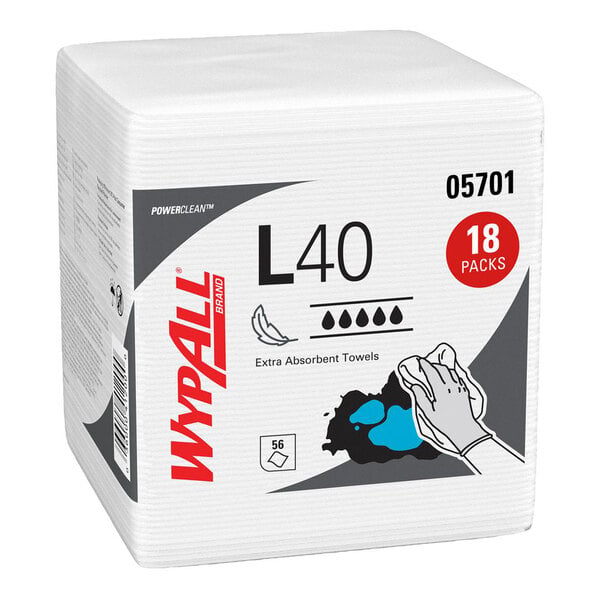 WypAll® L40 12" x 12 1/2" Extra-Absorbent White Wiper 05701 - 1,008/Case