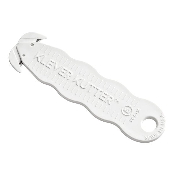 A white plastic Klever Kutter with a handle and text.