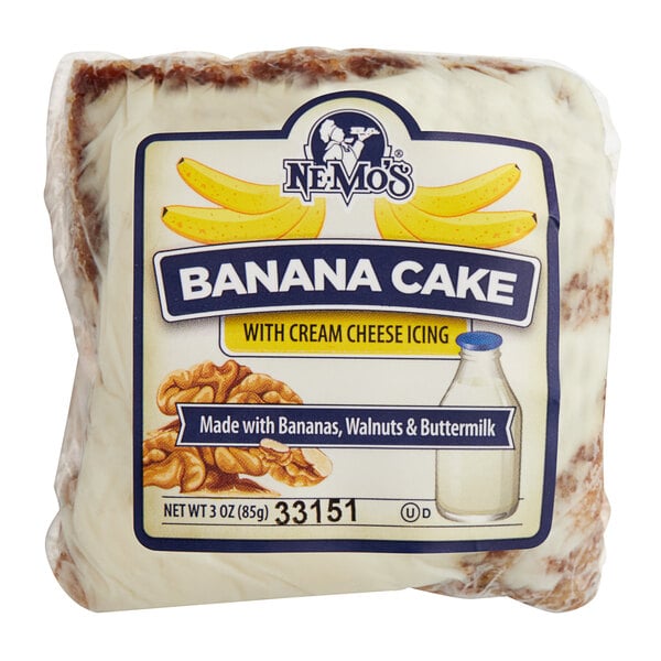 A package of Ne-Mo's Bakery Individually Wrapped Banana Cake Squares.