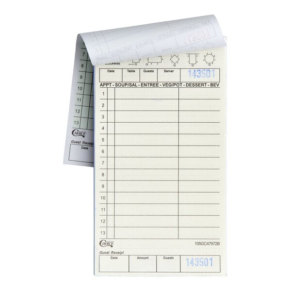 Choice 2 Part Green and White Carbonless Guest Check with Beverage Lines and Bottom Guest Receipt - 40/Case
