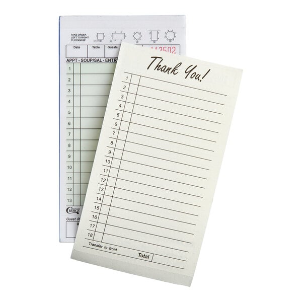 Choice 2 Part Green and White Carbonless Guest Check with Beverage Lines and Bottom Guest Receipt - 40/Case