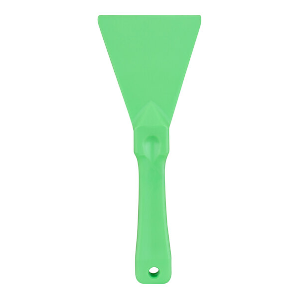 A green plastic Carlisle Sparta handheld scraper with a white background.