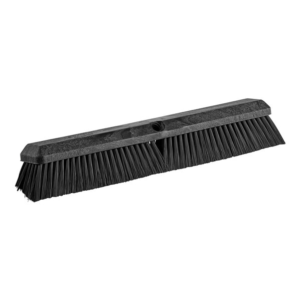 A Carlisle black push broom head with black unflagged bristles.