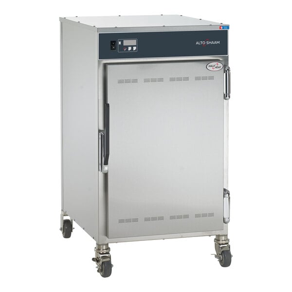 A stainless steel Alto-Shaam 1000-S low temperature mobile holding cabinet on casters.