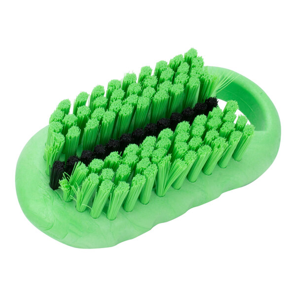 A green Carlisle Sparta hand and nail brush with black bristles.