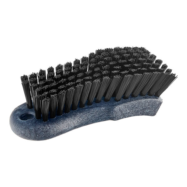 A close up of a Carlisle Sparta black handheld scrub brush with black bristles.