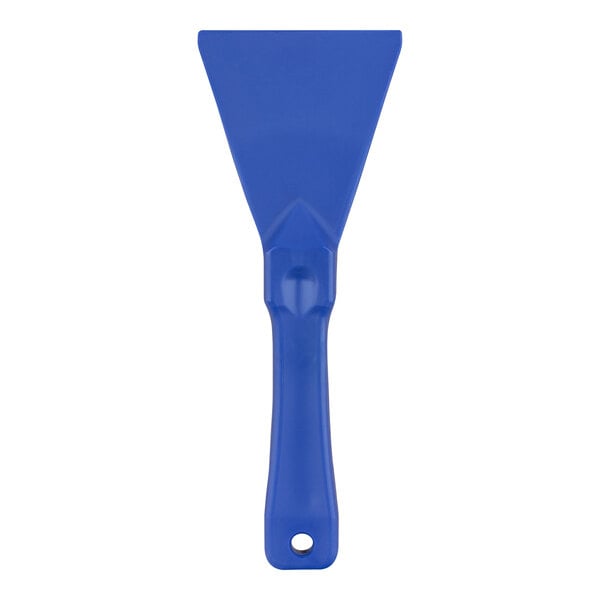 A blue plastic Carlisle Sparta handheld scraper with a handle.