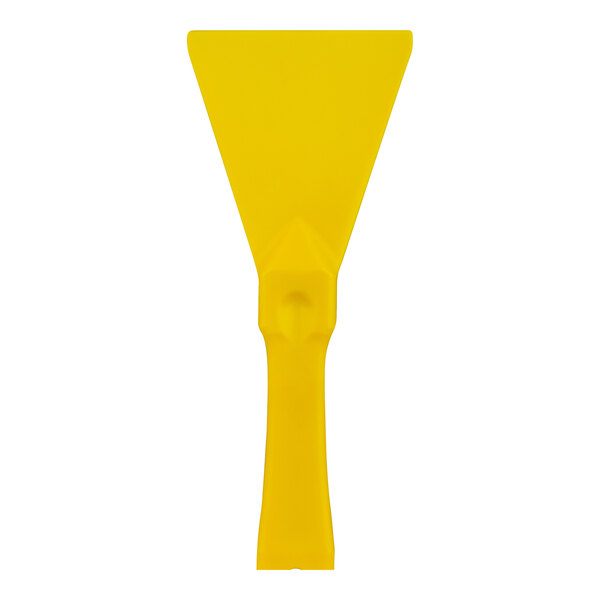 A yellow plastic handheld scraper with a handle.