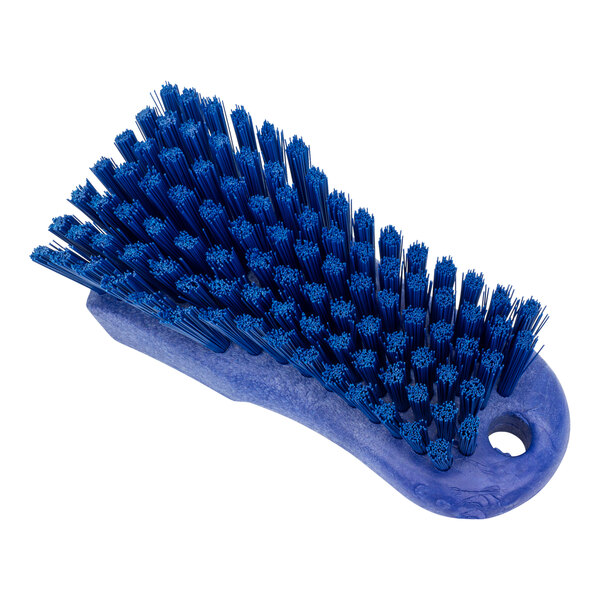 A blue Carlisle Sparta handheld scrub brush with bristles.
