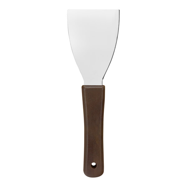 A brown rectangular Carlisle Sparta steel scraper with a black handle.