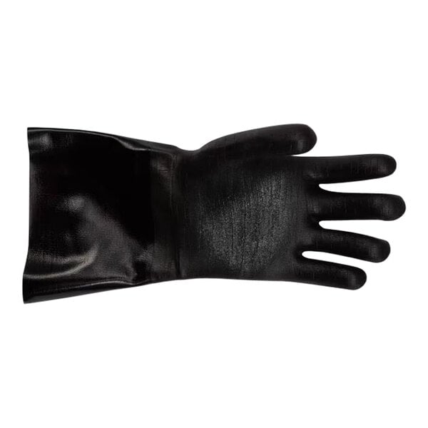 A black neoprene dishwashing glove with a jersey lining and extended cuff.
