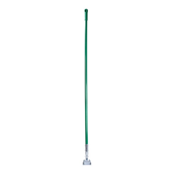 A green Carlisle mop handle.