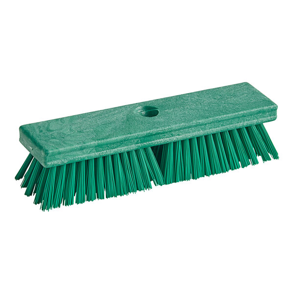 A green Carlisle Sparta deck scrub brush with long bristles.