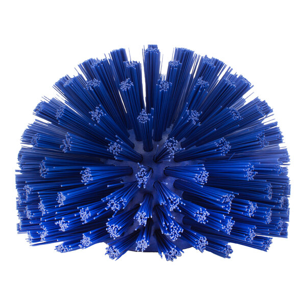 A blue round Carlisle brush with many long bristles.