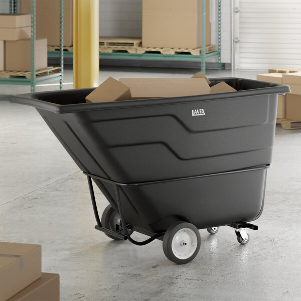 Lavex 1.5 Cubic Yard Black Forkliftable Standard-Duty Tilt Truck / Trash Cart (1,650 lb. Capacity)