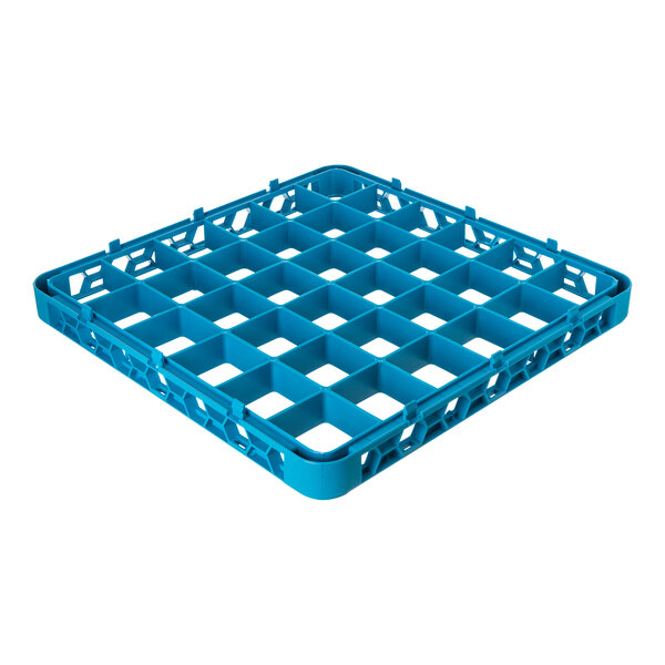 A blue plastic 36-compartment glass rack extender.