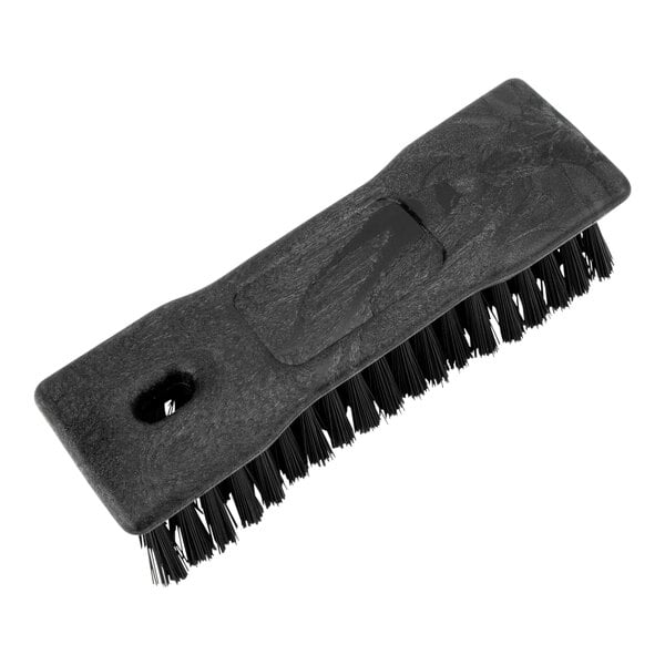 A black Carlisle Sparta handheld scrub brush with a white handle.