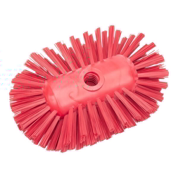 A red Carlisle Sparta tank & kettle brush with polyester bristles and a hole in the handle.
