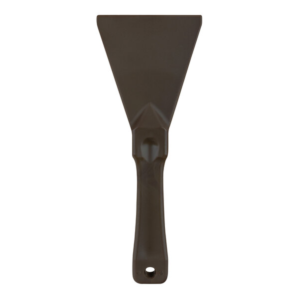 A brown plastic Carlisle Sparta handheld scraper with a handle.